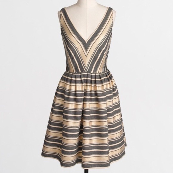 J Crew Chevron Gold Striped Dress - Picture 1 of 1